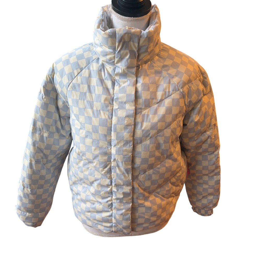 Marine Layer Archive Reversible Puffer Light Blue White Check Sz Small Down - Picture 2 of 13
